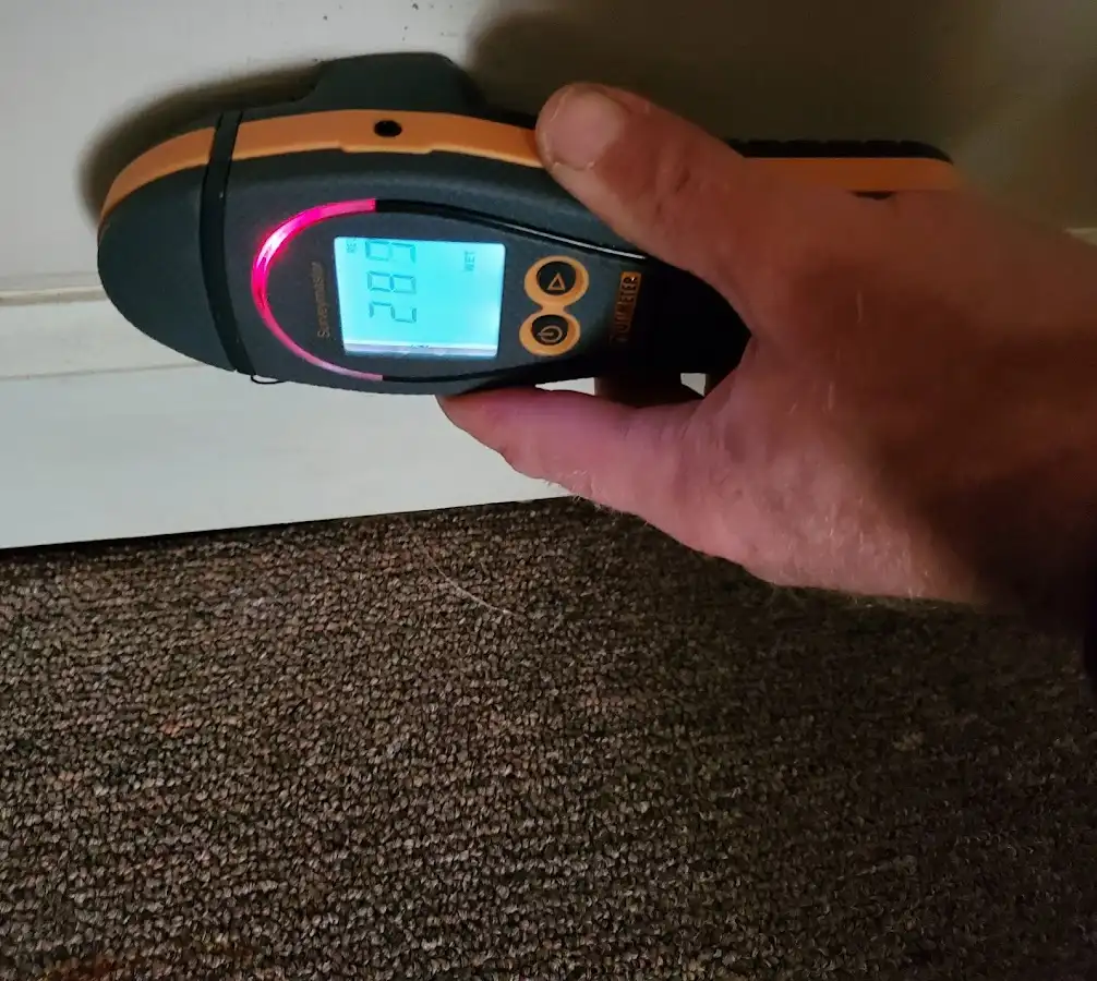 Moisture detection at baseboard during Sewage Cleanup & Sanitation in West Bradford